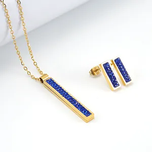 Elegant 18K gold plated stainless steel jewelry set featuring blue crystal accents