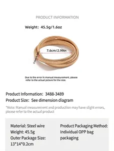 Detailed size and material specifications for gold snake bone necklace bracelet set