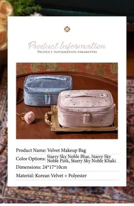 Product specifications of large capacity starry velvet cosmetic bags with handle