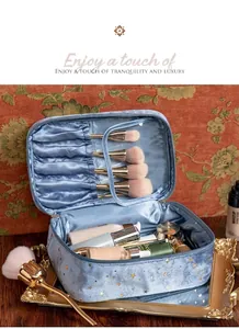 Detailed view of the starry sky velvet makeup bag showing interior brush slots and large capacity