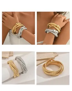 Exaggerated minimalist snake bone wrap bracelet and necklace set in gold and silver