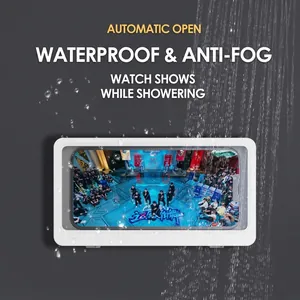 Caja Impermeable de Teléfono para Pared de Baño Ducha Pantalla Táctil de Alta Sensibilidad Sin Perforaciones Soporte de Almacenamiento