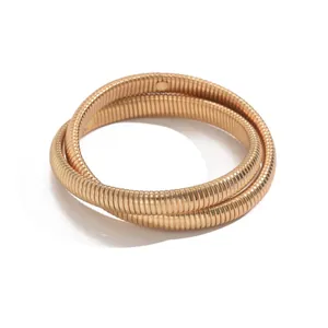 Minimalist gold-toned flexible snake bone choker necklace and bracelet jewelry set