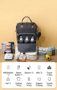 Large capacity grey diaper bag with multiple storage compartments for baby essentials