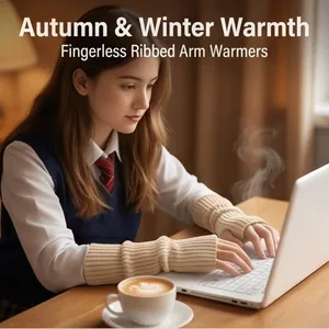 Cozy autumn and winter fingerless ribbed arm warmers for indoor study and office