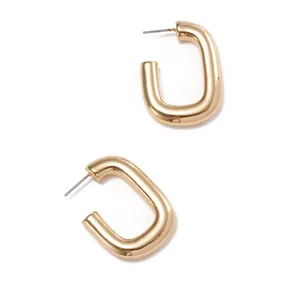 Minimalist geometric square hoop earrings in polished gold finish