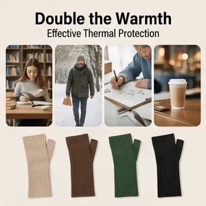 Cozy winter knitted long fingerless arm warmers in four classic colors for extra warmth