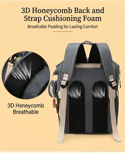 Close-up of 3D honeycomb breathable mesh padding on grey diaper bag back
