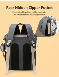Detailed view showing the hidden back anti-theft zipper pocket on this diaper bag