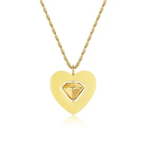 Stainless Steel Spinning Stress Relief Necklace Heart Round Pendant Personalized Rotatable Anxiety Jewelry For Unisex Gift