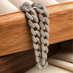 Elegant iced out silver Cuban link bracelet with full diamond pavé for men and women