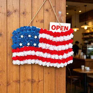 Patriotic American flag door hanger decor made of red white blue PU foam roses