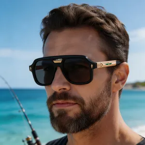 Retro Men Polarized Sunglasses Square Frame Double Bridge Metal PC Mixed UV400 Outdoor Driving Fashion Eyewear