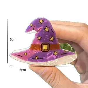 Fermaglio a pinza cappello da strega viola di Halloween con stelle e misura 7cm