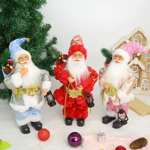 Three different colored plush Santa Claus dolls for festive home and window decoration