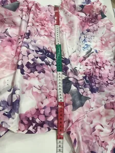 Detailed measurement of high-waist floral shirt dress with pink hydrangea print