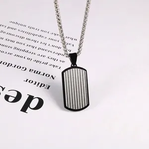 Collier Plaque Militaire Industrielle en Acier Inoxydable pour Hommes Pendentif Minimaliste à Rayures Verticales Noir Argent Bijoux Punk