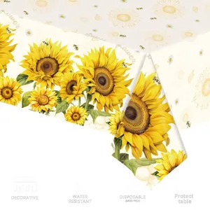 Sunflower Party Tablecloth Plastic Waterproof Rectangular Floral Table Cover For Birthday Celebration Picnic Decoration
