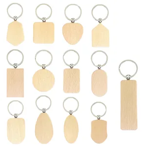Beech wood blank keychain set with various geometric shapes for DIY engraving