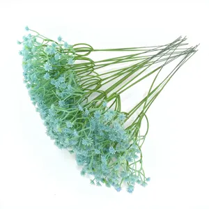 Close-up view of light blue artificial baby's breath flowers for wedding decoration