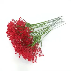 Detailed view of red artificial gypsophila baby's breath flowers for wedding decor