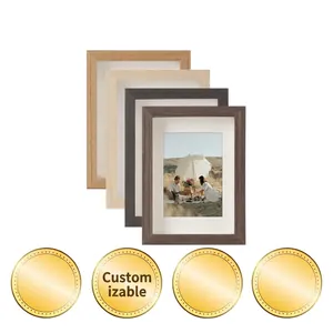 Retro Wooden Texture Picture Frame Minimalist Tabletop And Wall Hanging Photo Holder With Decorative Cardboard Matting