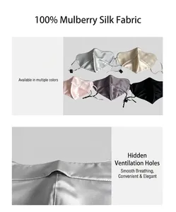 Vue détaillée du masque solaire en soie avec trou d'aération et options de couleurs.