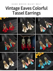 Multi-style bohemian ethnic long tassel earrings with intricate beadwork details