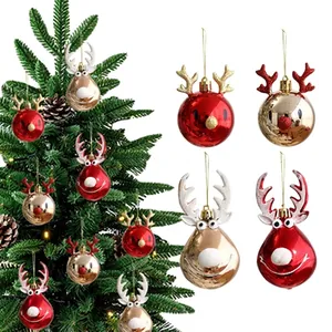 Reindeer Christmas tree ornaments in red and gold painted plastic for holiday decor