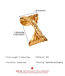 Gold twisted irregular open bangle for women, punk style iron metal jewelry detail view