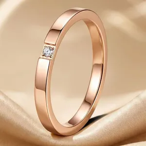 Minimalist Titanium Steel Rhinestone Ring For Women Gold Rose Gold Silver Plated Single Drills Heart Geometric Finger Ring Fashion Jewelry