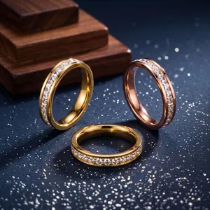 Minimalistischer Titanstahl Strass Ring Für Damen Gold Roségold Stahlfarbe Reihendiamant Eingelegter Finger Bandring Schmuck