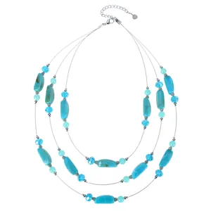 Bohemian Layered Beaded Necklace For Women Natural Stone Crystal Tiered Strand Necklace Vacation Beach Fashion Jewelry Gift