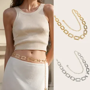 Moda Donna Minimalista Catena in Metallo Cintura Hip Hop Decorativa Catena da Vita Oro Argento Rettangolare Regolabile