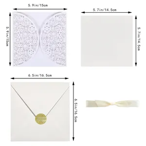 Size specifications for laser-cut wedding invitation cards, envelopes and seals