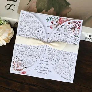 Elegant Laser Cut Wedding Invitation Cards Pearlescent Paper Floral Hollow Invitations With Envelopes For Bridal Shower