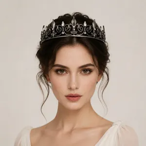 Exquisite vintage Baroque black crown with sparkling rhinestones for bridal wedding attire