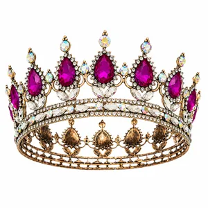 Exquisite baroque vintage full crown with purple crystals for bridal wedding parties