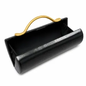 Elegant black PU leather evening clutch bag featuring a detailed gold snake handle
