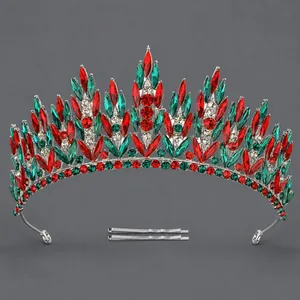 Sparkling Christmas tiara with vibrant red and green rhinestones for festive princess parties