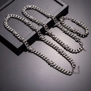 Collier Chaîne Cubaine Fil De Fer Barbelé Alliage Épine Style Hip Hop Punk Bijoux De Cou Noués