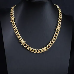 Magnifique collier à maillons cubains épineux doré de style hip hop punk streetwear