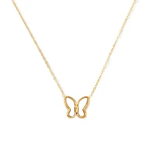 Elegant gold butterfly pendant necklace with titanium steel link chain for women