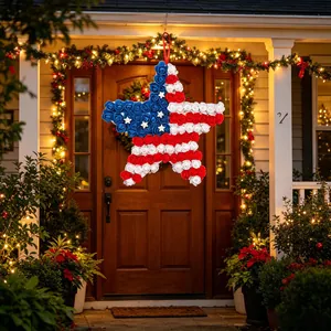 Independence Day Star Wreath Red White Blue Patriotic American Flag Style Foam Rose Door Wall Hanging Fourth Of July Celebration Decor