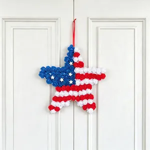 American Independence Day star wreath in red white and blue for door decoration