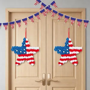 American Independence Day star wreath set with red white blue roses for July 4th decor