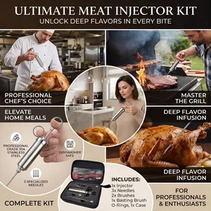 Kit professionnel d'injecteur de viande en acier inoxydable 304 avec 3 aiguilles pour BBQ.