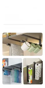 Sleek black under-cabinet kitchen paper towel holder with versatile storage hooks