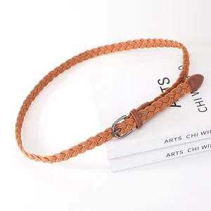 Braided thin waist belt for women, decorative woven belt for dresses and trousers.