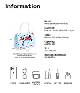 Details of portable insulated lunch bag showing large capacity for food and snacks